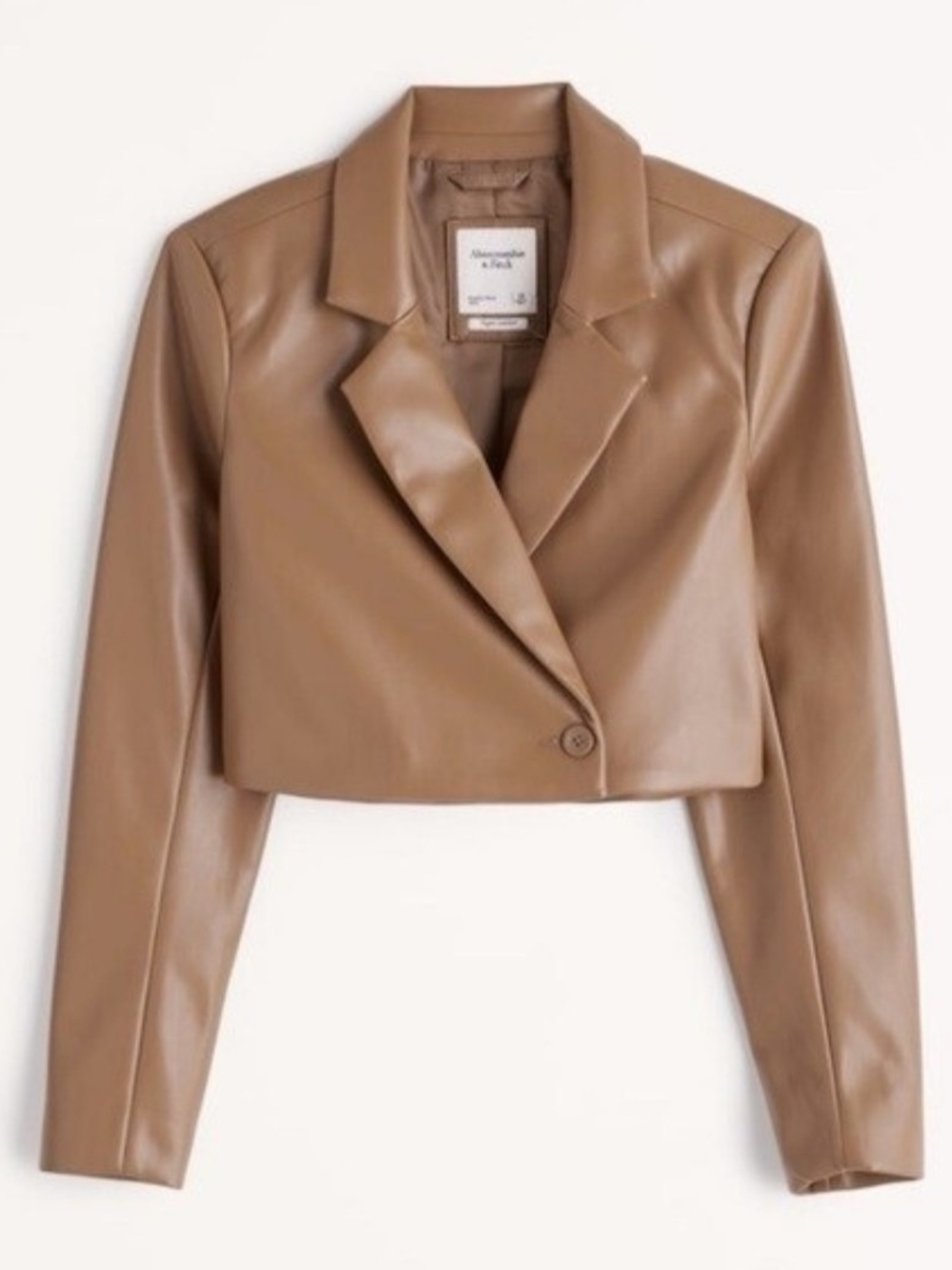 NWT Abercrombie & Fitch Cropped Vegan Leather Blazer in Brown